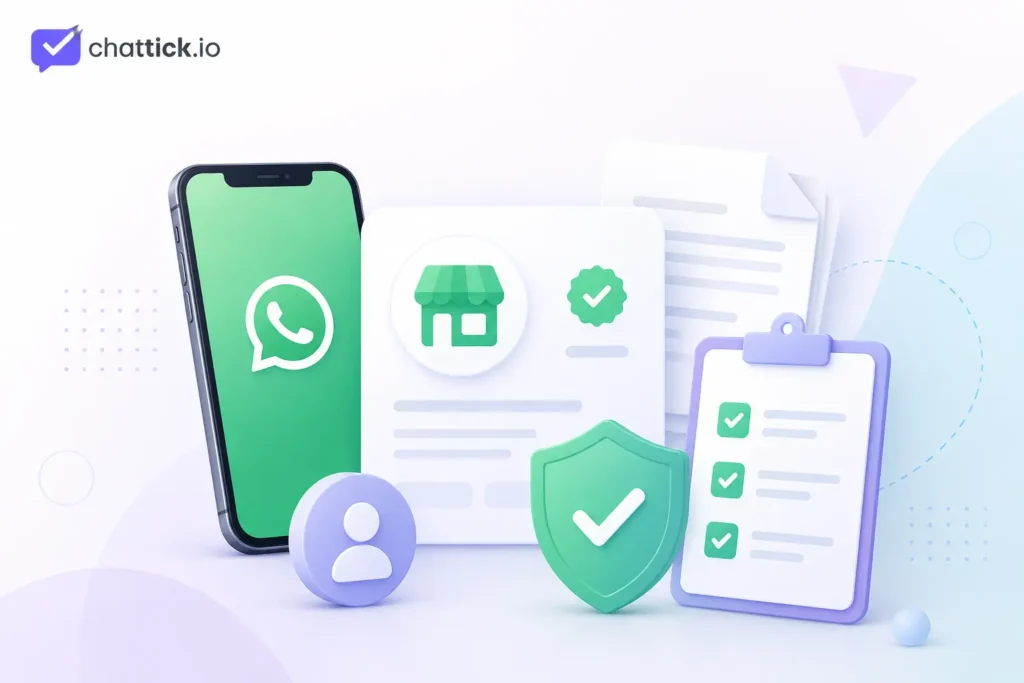 WhatsApp Business API business verification showing company documents, security checks, and eligibility checklist