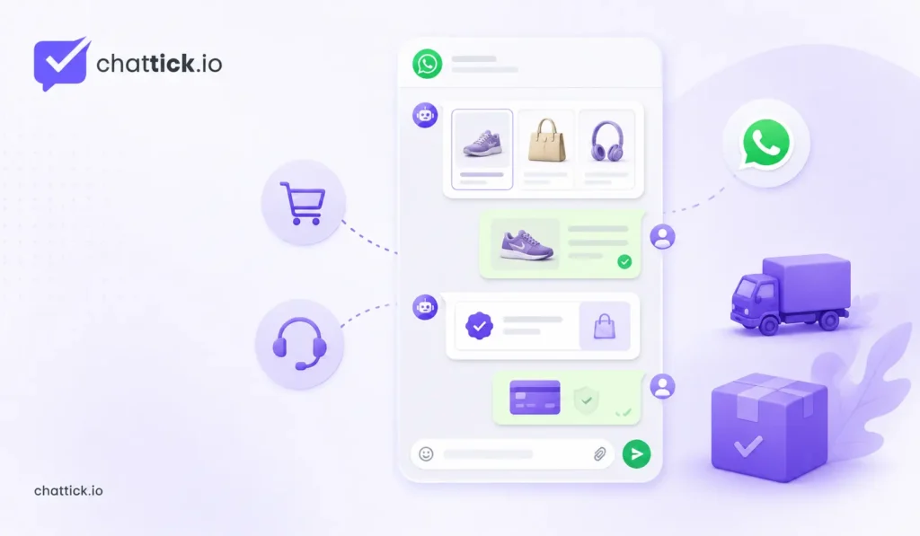 WhatsApp commerce product catalog with shopping cart, product cards and customer ordering experience