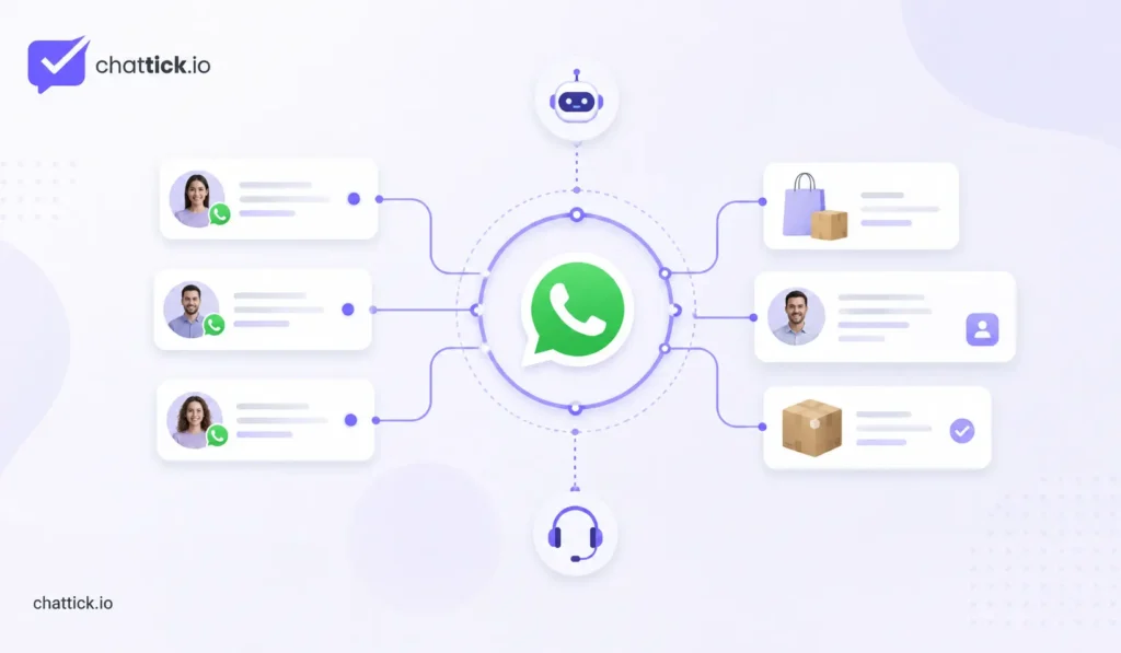 WhatsApp commerce integration connecting customers, orders, support and automation workflows