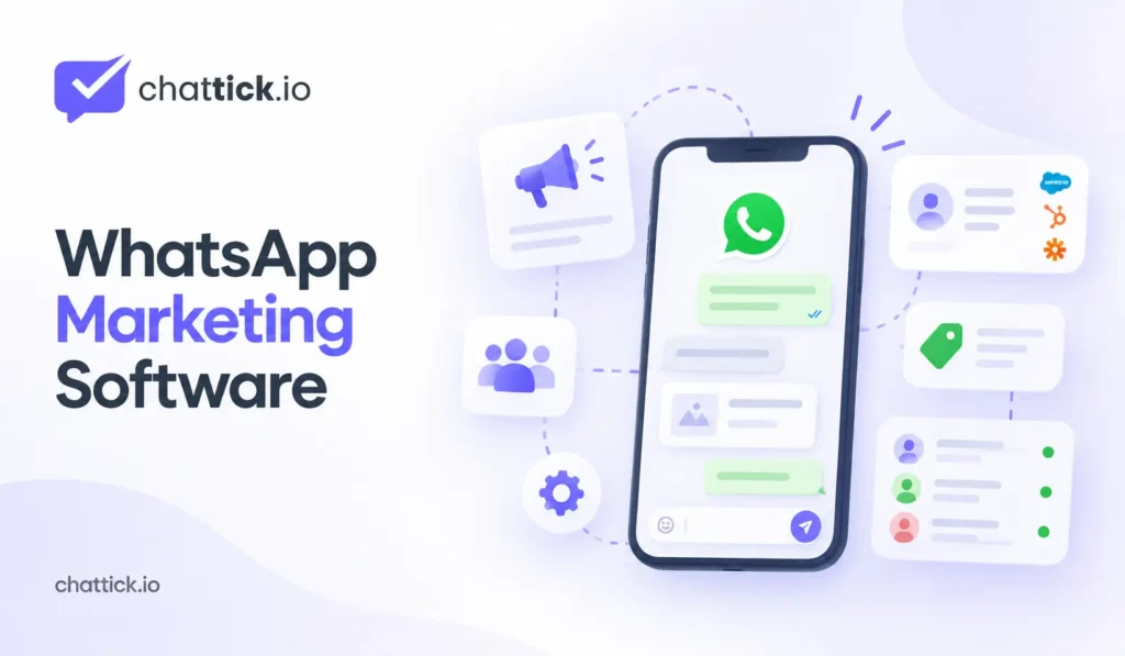 WhatsApp marketing software guide showing campaigns, CRM integration, automation, segmentation and shared inbox management
