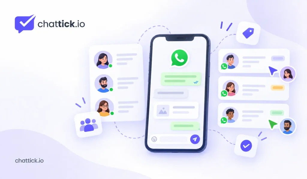 WhatsApp marketing workflow illustration showing automation, audience segmentation and campaign messaging
