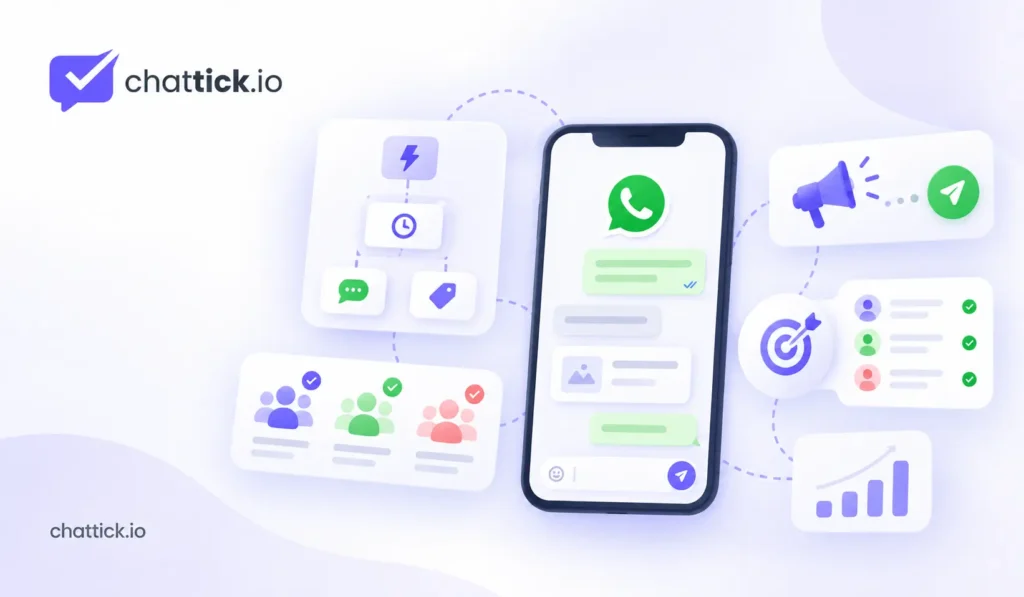 WhatsApp shared inbox illustration showing multiple customer conversations and team collaboration